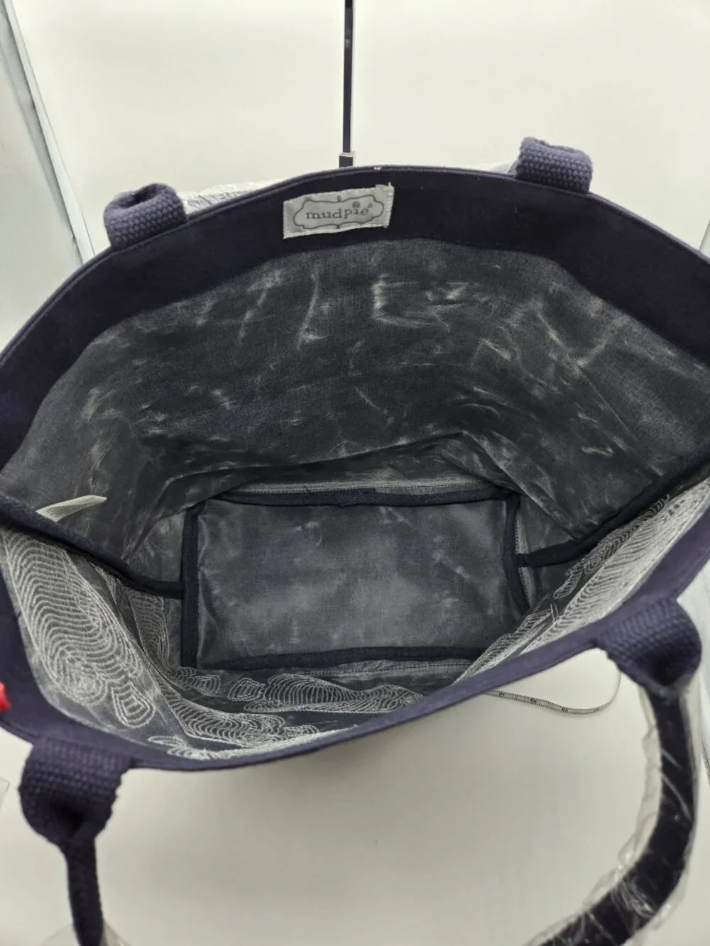 MudPie Navy Blue Canvas Sequin Fish Beach Tote Bag NWT Travel Pool Shopper